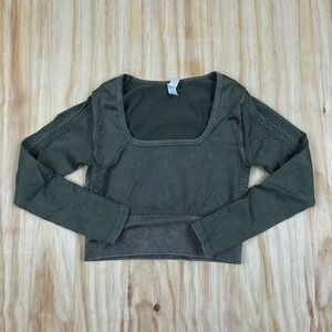 Aerie Offline Olive Green Big Chill Seamless Long Sleeve Size XL Ribbed Crop Top
